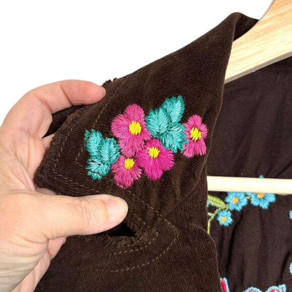Vintage Johnny Was Floral And Bird Embroidered Brown Corduroy Jacket Women's S - Picture 11 of 15
